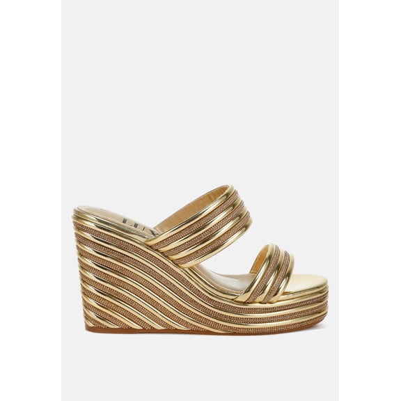 Benched Metallic Faux Leather Wedge Sandals