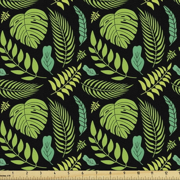 Exotic Sofa Upholstery Fabric by the Yard Hawaiian Botany Pattern Tropical Leaves Decorative Fabric for DIY and Home Accents  by Ambesonne