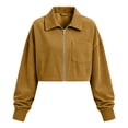 thumbnail image 4 of Mifsaly Cropped Jacket Women Corduroy Zip Up Lapel Collar Lightweight Shacket Fall Winter Trendy Casual Daily Outerwear Yellow,S, 4 of 5