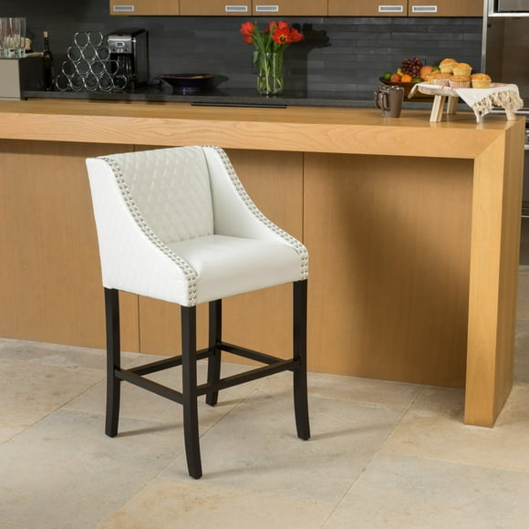 White Counter Height Bar Stools With Backs, 27" H Seat Height, Upholstered Faux Leather Barstools For Kitchen Island