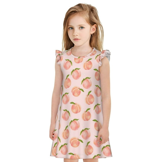 Gaeub Robe de Pyjama pour Filles Imprimé Pêche avec Feuilles, Vêtements de Nuit Confortables, Robe de Pyjama Imprimée pour Dormir, Vêtements de Détente, Fêtes-Grand