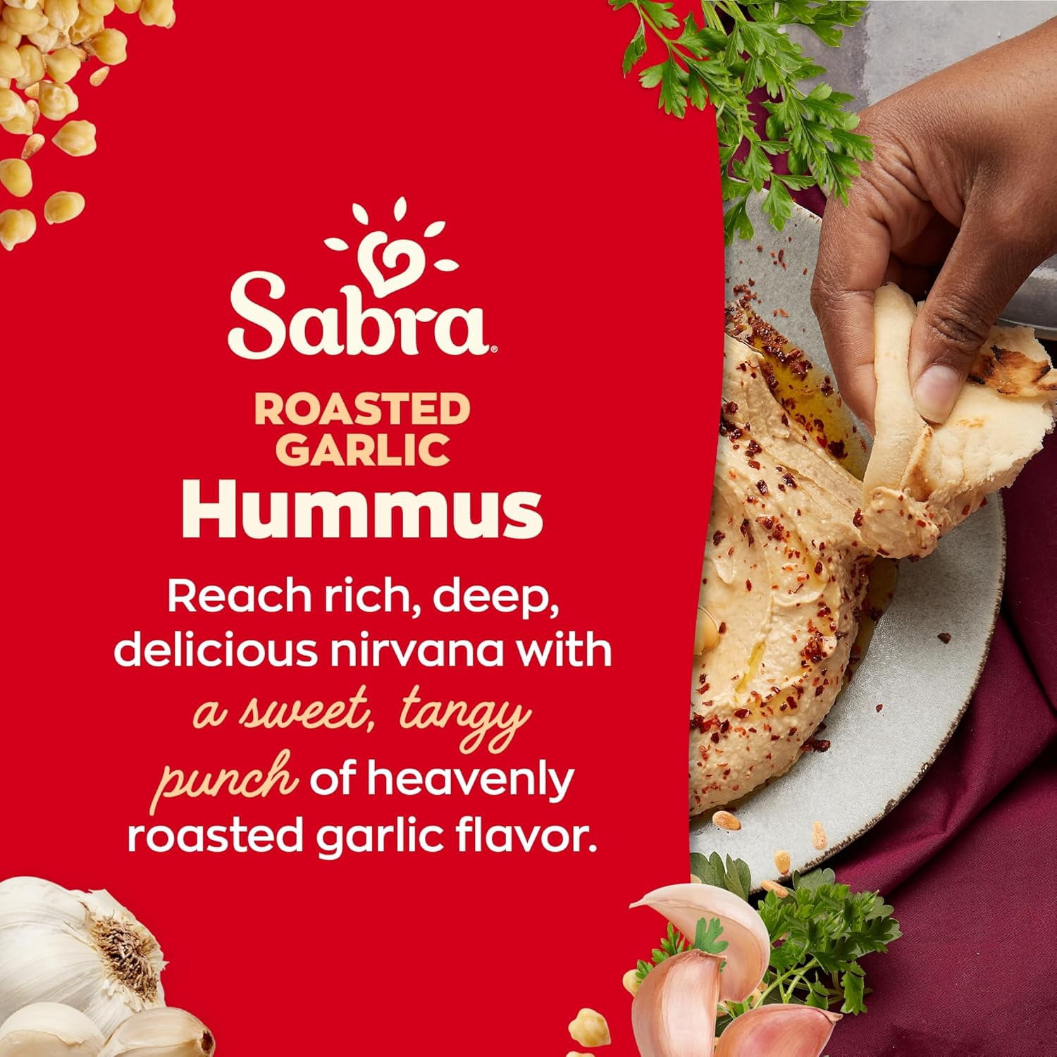 Sabra Roasted Garlic Fresh Hummus Dip, Non-GMO, Gluten Free, Vegan Hummus Spread, 10 oz Tub