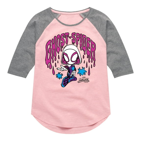 Marvel Spider-Man And His Amazing Friends - Doodle Ghost Spider - Toddler and Youth Girls Shirt Tail Raglan