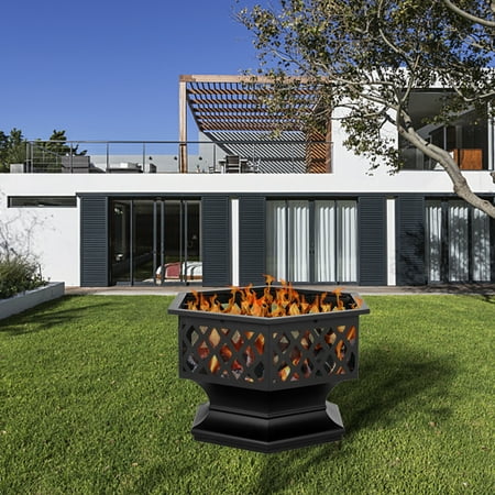 Outside Fire Pit 24-inch Metal Fire Pit for Outside, SEGMART Wood Burning Fireplace Fire Pit with Flame-Retardant Lid, Multifunctional Heater/Grill/Ice Pit Decoration Accent, for Backyard Patio Garden BBQ Grill, S7049 ()