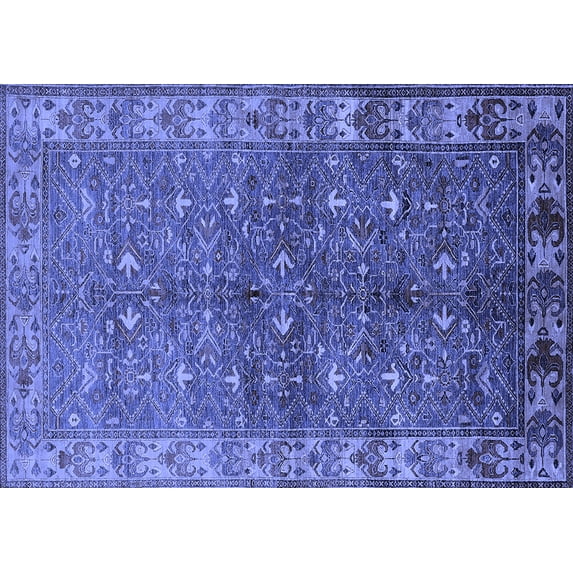 Ahgly Company Machine Washable Indoor Rectangle Oriental Blue Industrial Area Rugs, 2' x 3'