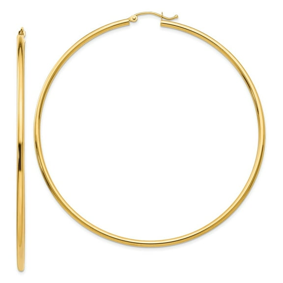 14K Yellow Gold Earring Hoop Women'S 70 mm Lightweight Earrings