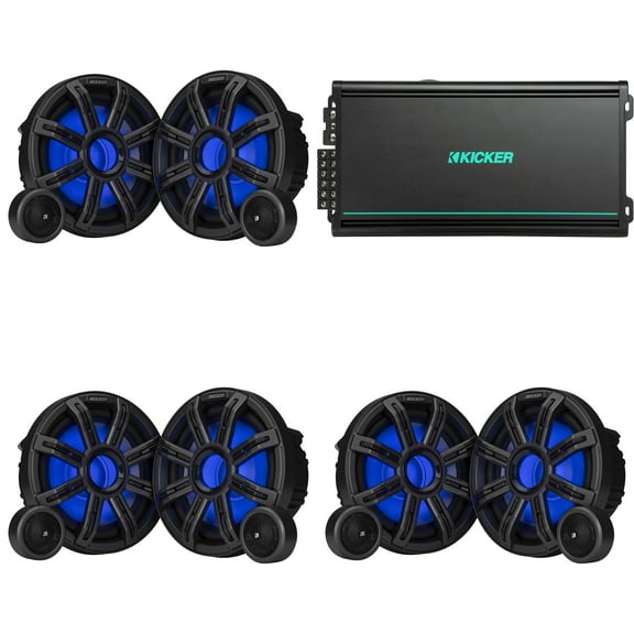Kicker (3 Pair ) 51MSS84 - MSS 8-Inch Component Premium Marine LED Speakers with 48KMA6006 6-Ch. Marine Amp Bundle