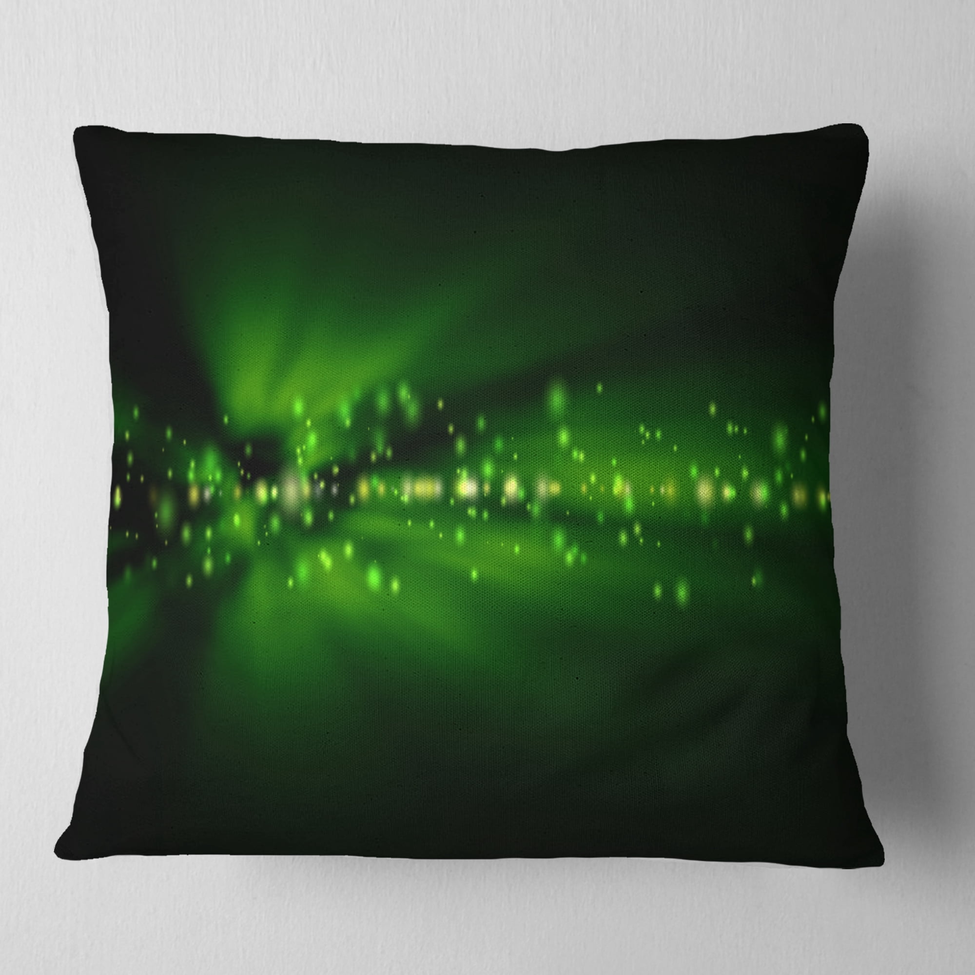 Designart Blurred Bright Green Lights - Landscape Photo Throw Pillow - 18x18