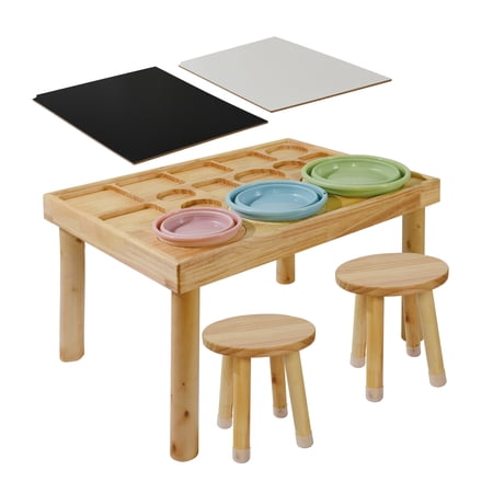 Sensory Table for Toddlers 1-3 with 2 Chairs Wooden Activity Table Set with Double-Sided Sand and Water Play Boards for Kids Indoor Outdoor Use
