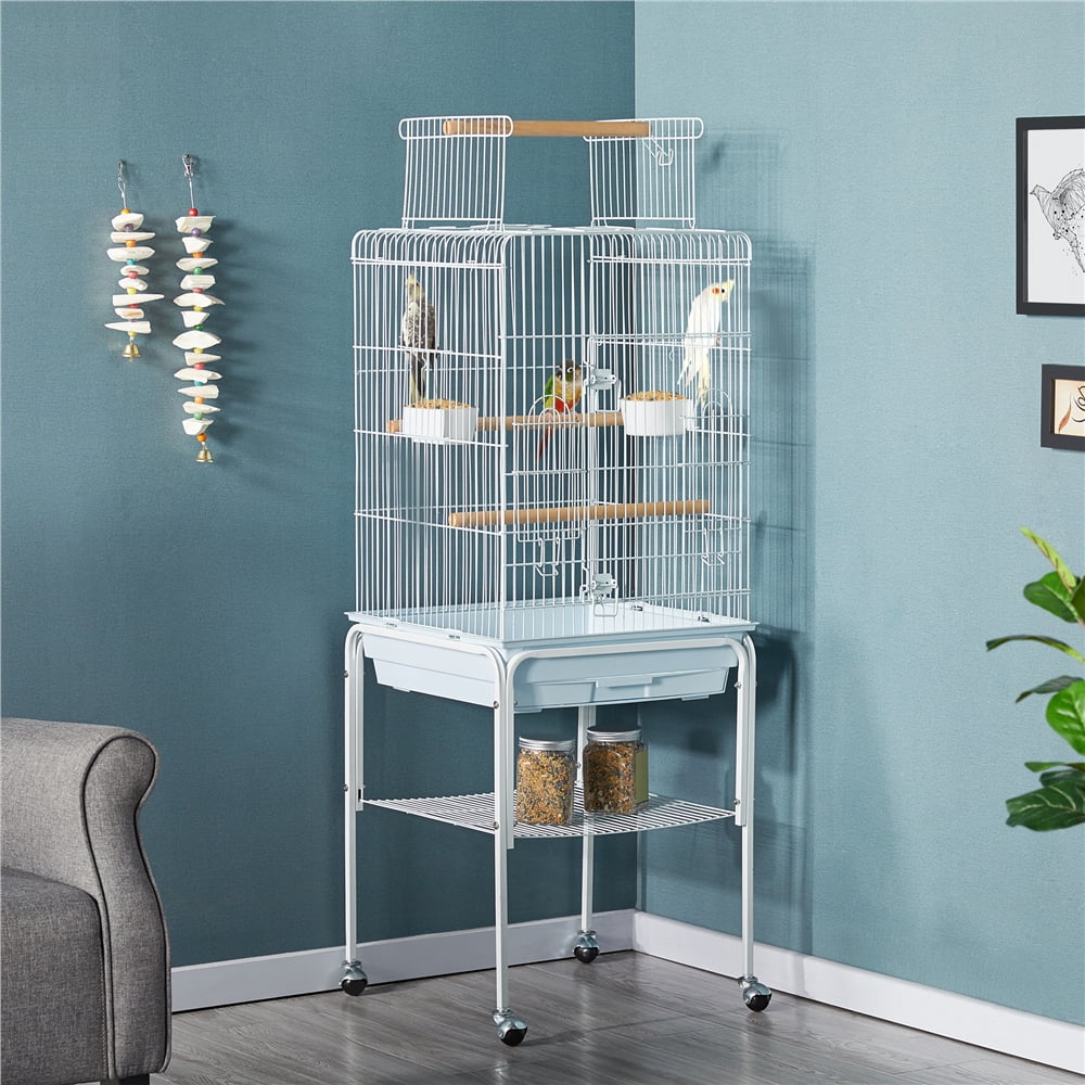 Renwick 47" Play Top Bird Cage with with Rolling Stand, White