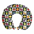 thumbnail image 1 of Black and White Travel Pillow Neck Rest, Kitchen Fruits and Vegetables Nature with Dots Chess Squares Art Design, Memory Foam Traveling Accessory Airplane and Car, 12", Multicolor, by Ambesonne, 1 of 2