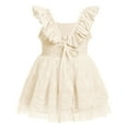 thumbnail image 3 of IBTOM CASTLE Infant Baby Girls Boho Lace Tutu Dress Flutter Sleeve Smocked Casual Birthday Party Summer Holiday Photo Shoot Sundress 0-6 Months Apricot, 3 of 4