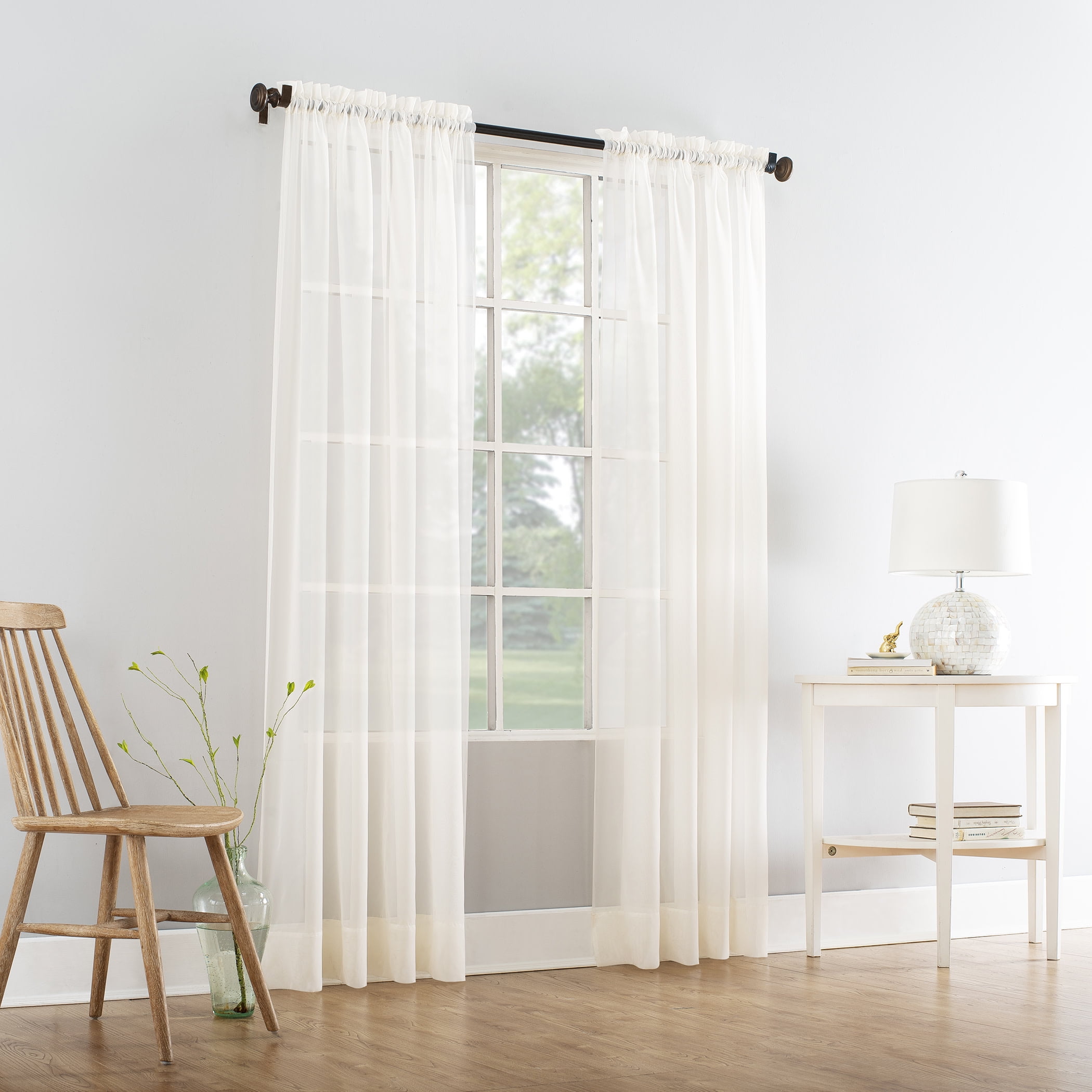 Mainstays Marjorie 1-Piece Sheer Voile Rod Pocket Curtain Panel, 59"x63", Ivory