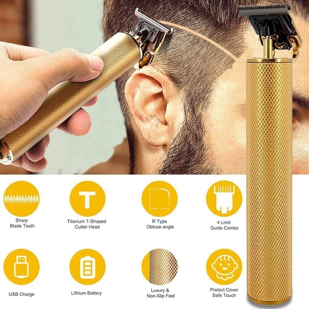 Professional Trimmer Hair Clippers T Blade Trimmer Cutting Beard USB Charge Cordless Barber Shaving Machine -Gold