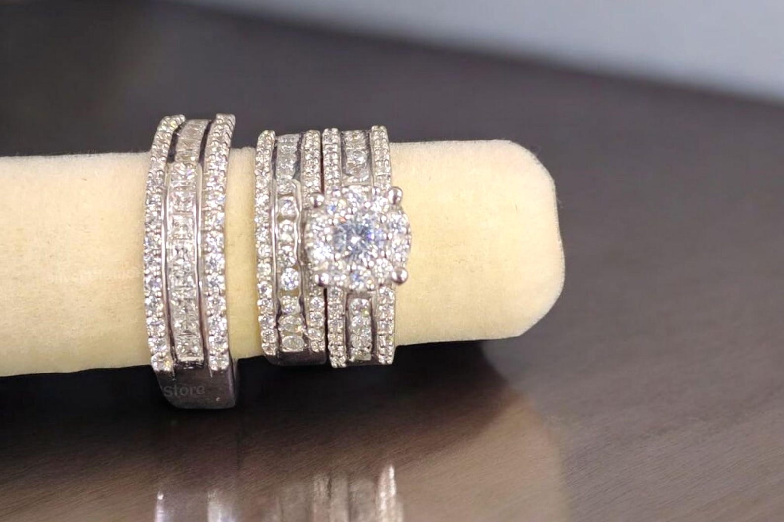 Hitanshu Jewels Engagement Wedding Ring Set For Men & Women Round Cut CZ 14K White Gold Finish