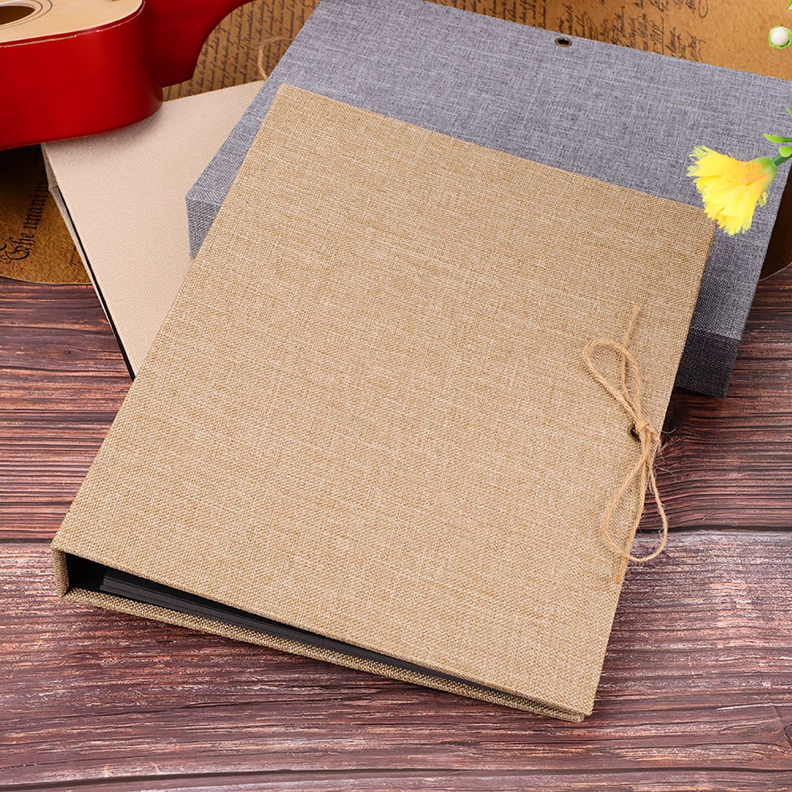 M Buder Creative Linen DIY Craft Card Album Scrapbook with Rope Strap, Vintage Brown Photo Memory Book, 10.43 x 8.27 inches / 26.5 x 21 cm