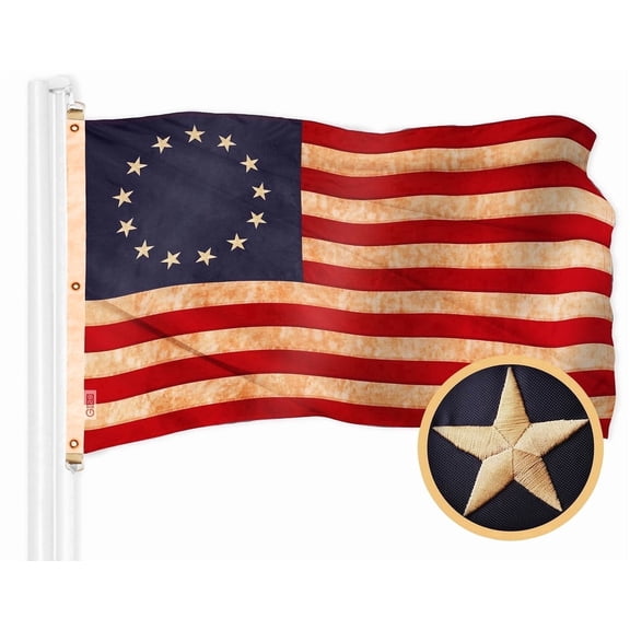 G128 Heavy Duty Betsy Ross Tea-Stained Flag, 5x8 ft Embroidered Polyester,Grommets, Indoor/Outdoor