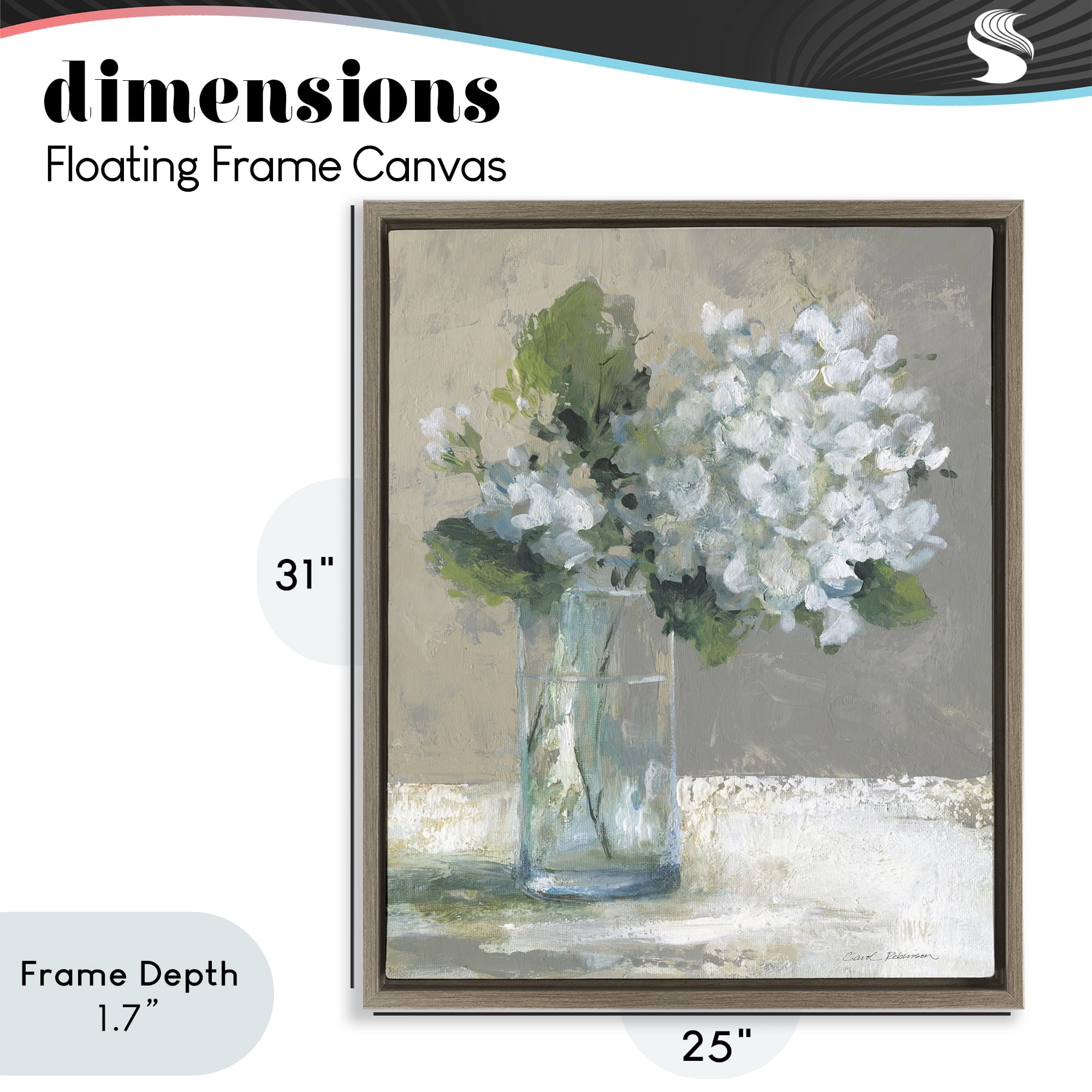 Stupell Industries Serene White Hydrangeas in Glass Brown Framed Floater Canvas Wall Art, design by Carol Robinson