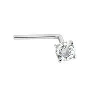 22G Solid 14K Yellow Gold or White Gold L-Shape Nose Stud with Prong Set real Diamond Gemstone - April Birthstone Nose Ring-LSWG_WD-2.5MM