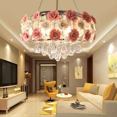 

Crystal Chandelier Pink Rose Ceiling Light Romantic Decoration for Wedding Xmas