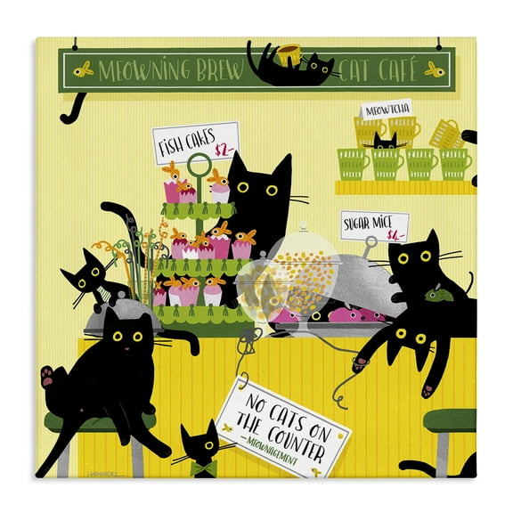 Stupell Industries Silly Cat Café Bakery Animals Painting Wrapped Canvas Art Print Wall Art, 17 x 17