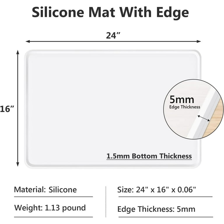 Silicone Mat for Countertop 24 x 16 x 0.06 Thick Silicone Kitchen  Counter Mat - 0.2 Raised Edge Multipurpose Mat with Lip Toddler Placemat  Heat-Resistant Pad Nonstick Translucent 