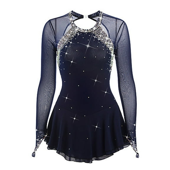 LIUHUO Custom Black Figure Skating Dress Girls Ladies Spandex Material Diamond Embellished Neckline Cuffs