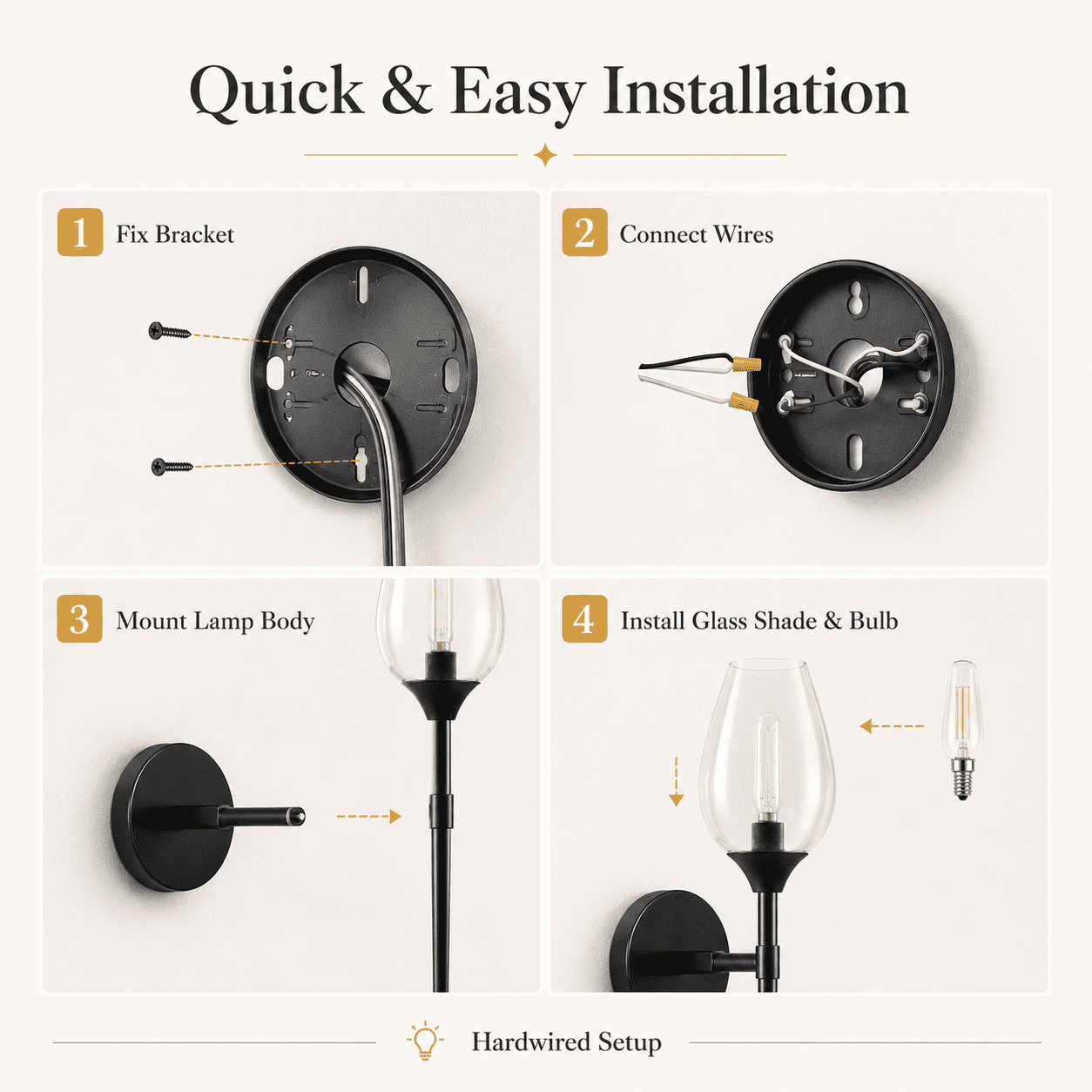 Laybasic 23.8" Modern Glass Wall Sconce Set of 2 with E14 LED Bulb Included, Elegant Wine Glass Shade Bathroom Vanity Light, Black Finish Decorative Wall Lamp for Bedroom Living Room Hallway Mirror