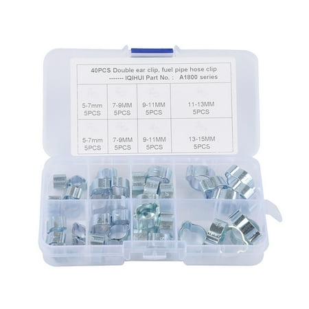

40Pc 5 Specifications Double Ears Hose Clips Water Fuel Air Tube Clamps Zinc Plated Assortment Clamps
