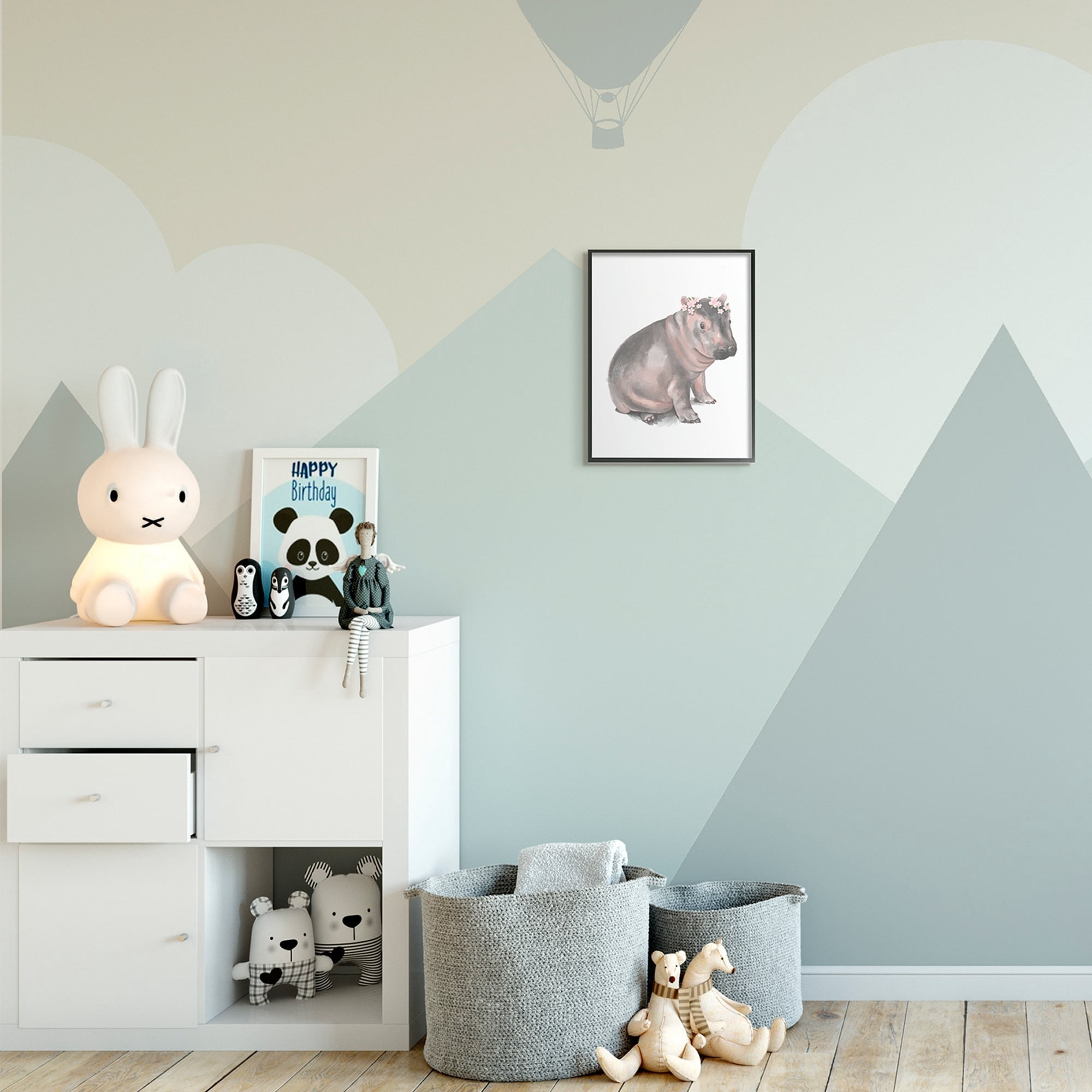 Stupell Industries Floral Crown Baby Hippo Soft Animal Illustration Black Framed, 24 x 30, Design by Daphne Polselli