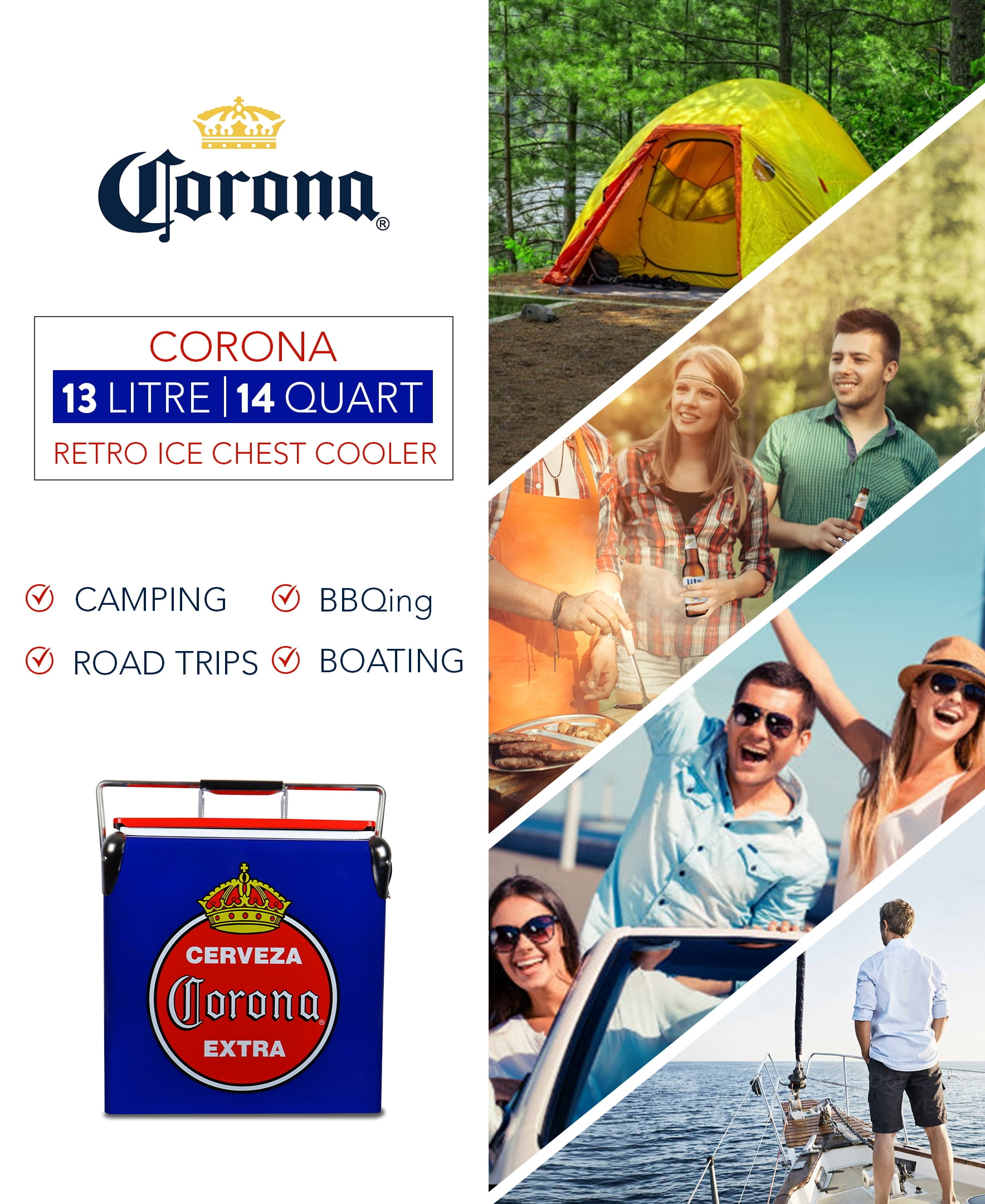 Corona Retro 8 Can Ice Chest Cooler with Bottle Opener 13 L, Blue