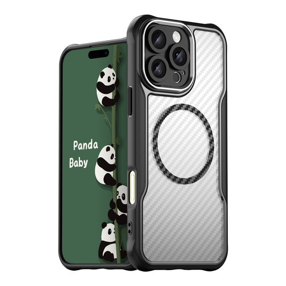 Panda Baby Magnetic Case for iPhone 16 Pro Max, Compatible with Magsafe, Translucent Matte Back Slim Shockproof Phone Cover (Black)