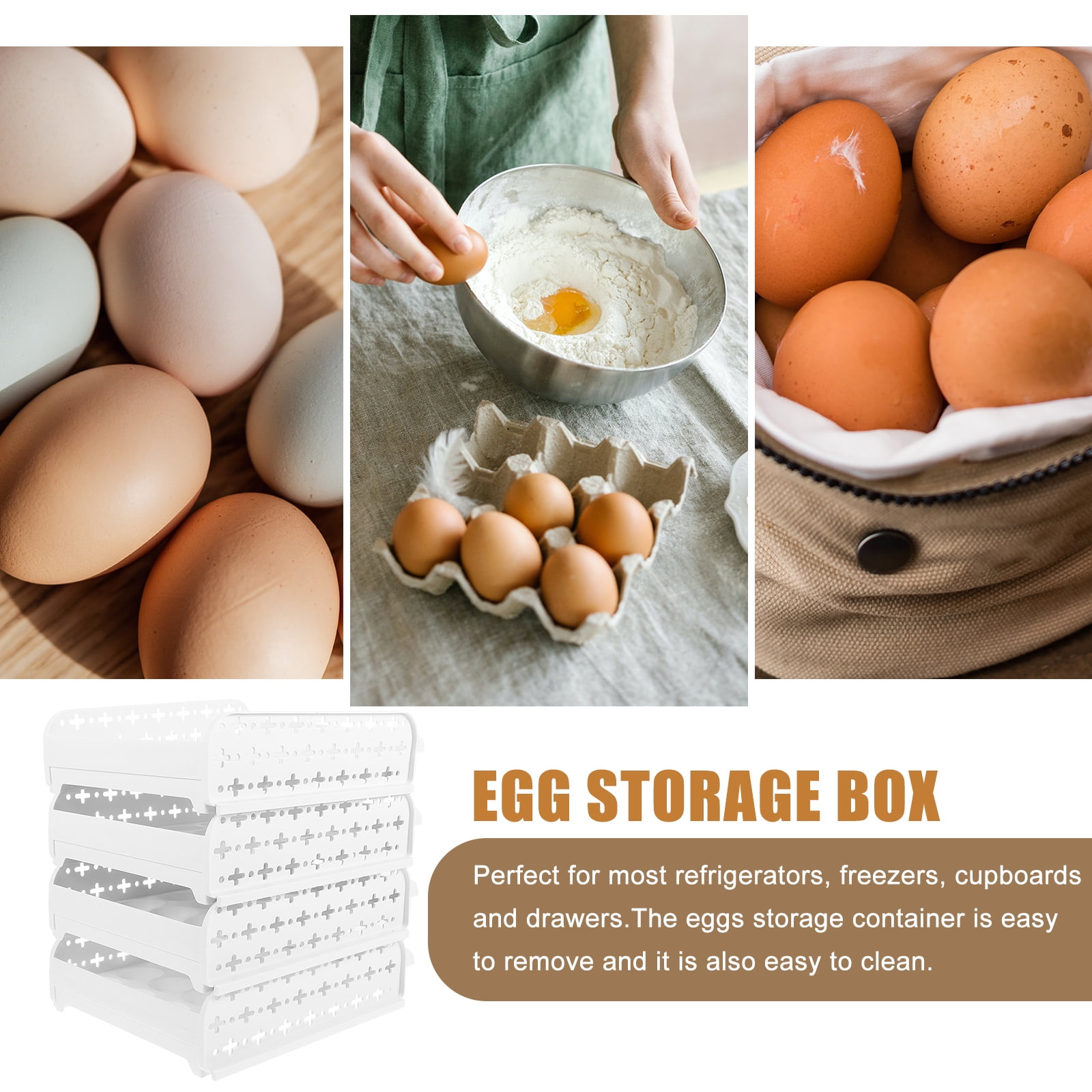 Arborister Stackable Egg Tray Egg Storage Bin Refrigerator Egg Storage Drawer for Home Kitchen ( 4- layer )
