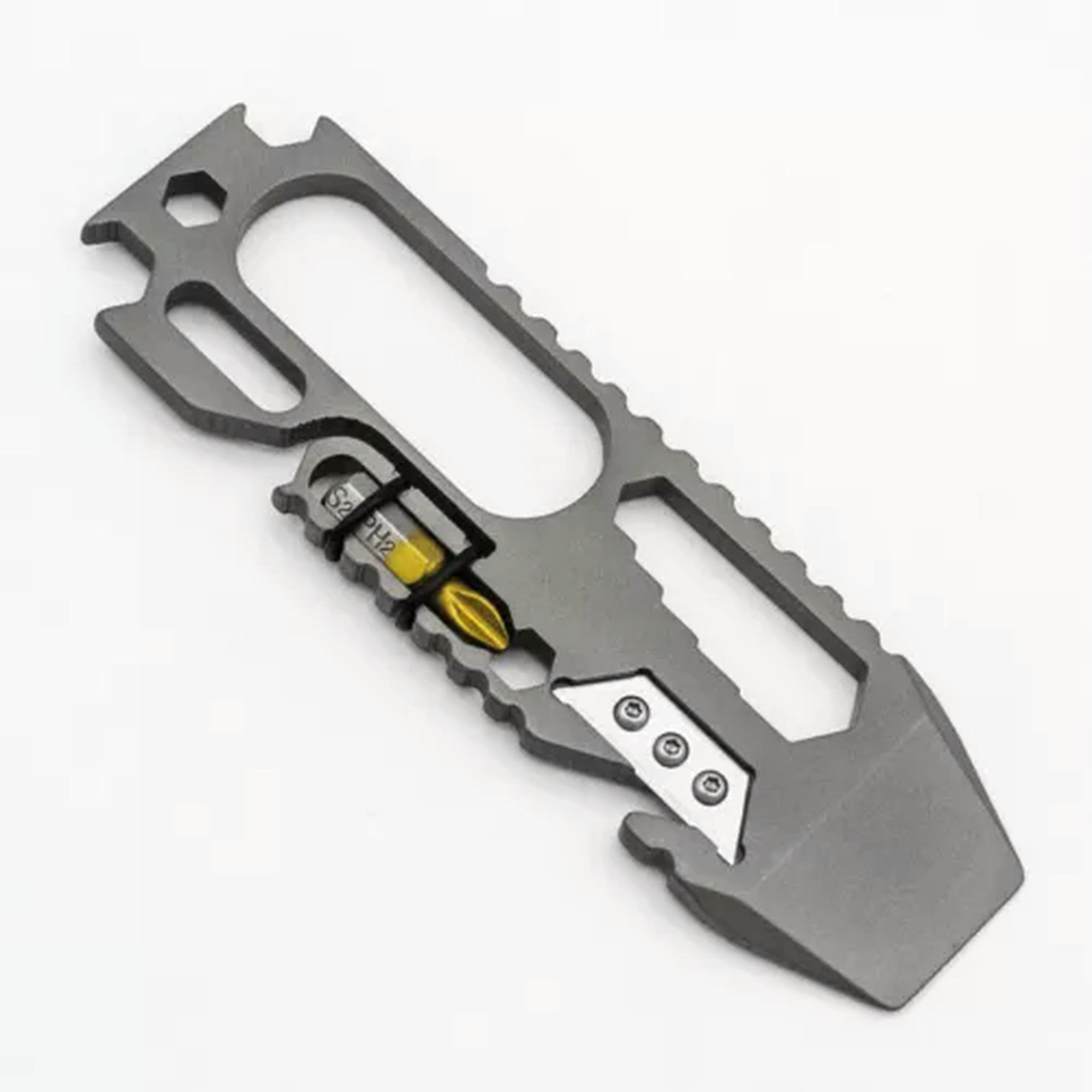 MATROOY Universal Titanium Alloy Portable Multi-Tools Opener Pry Bar Car Keychain Tool-Sandblasted Gray