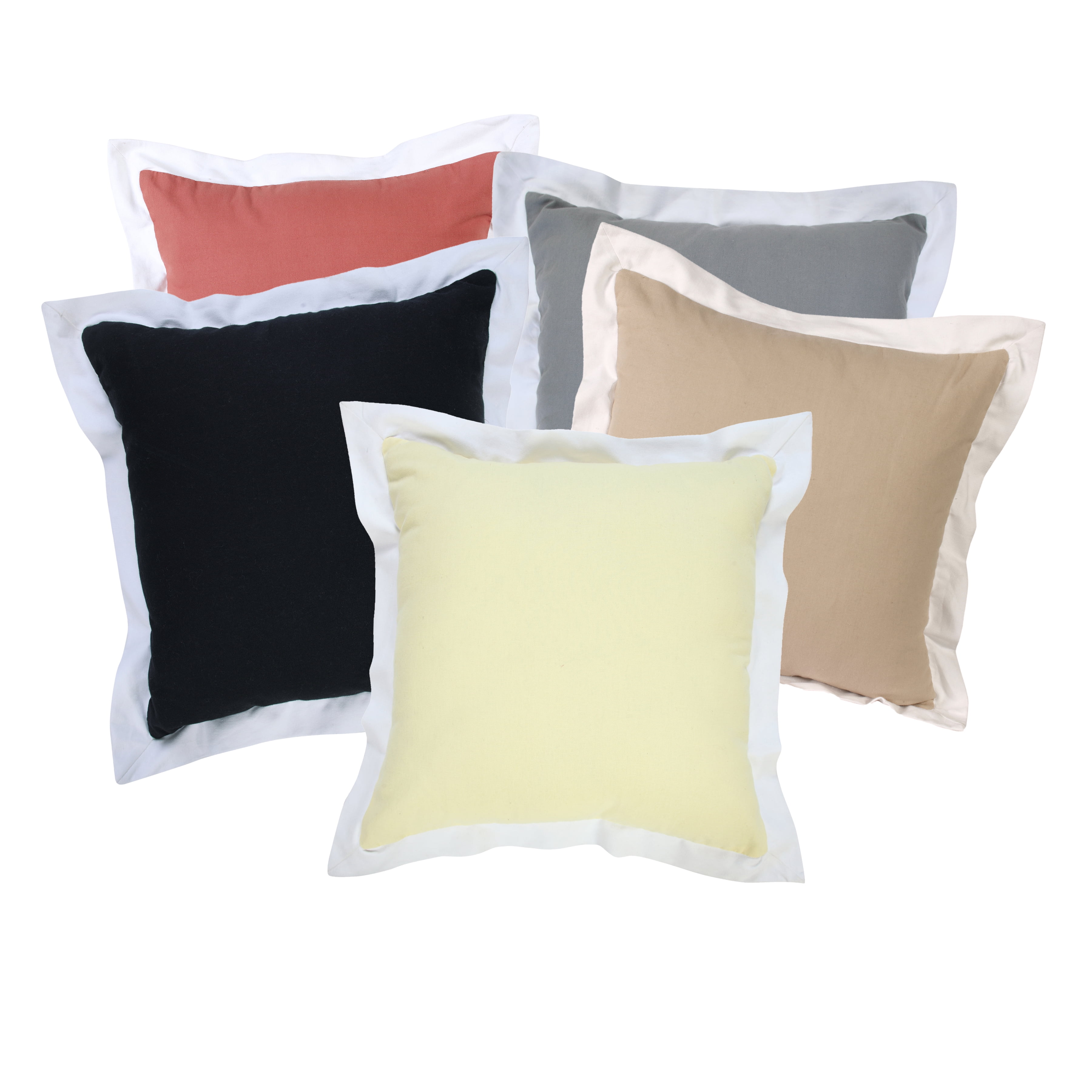 Harlow Hill Finn 20" x 20" Bordered Cotton Adult Decorative Feather Filled Pillow, Yellow/Off White