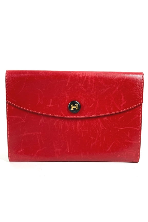 Pre-Owned HERMES H logo vintage Pochette Rio clutch bag, pouch, or second bag in leather, red,...