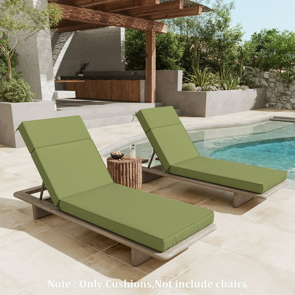 Snubbull 2 Pack Outdoor Chaise Lounge Cushions, with High-Density Foam, Ties Waterproof & Fade Resistant for Lawn and Pool Lounge Chairs, 72x21x4 inch, Light Green