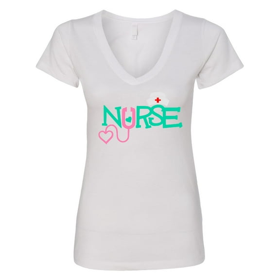 Inktastic Cute Nurse Stethoscope and Hat Women's V-Neck T-Shirt