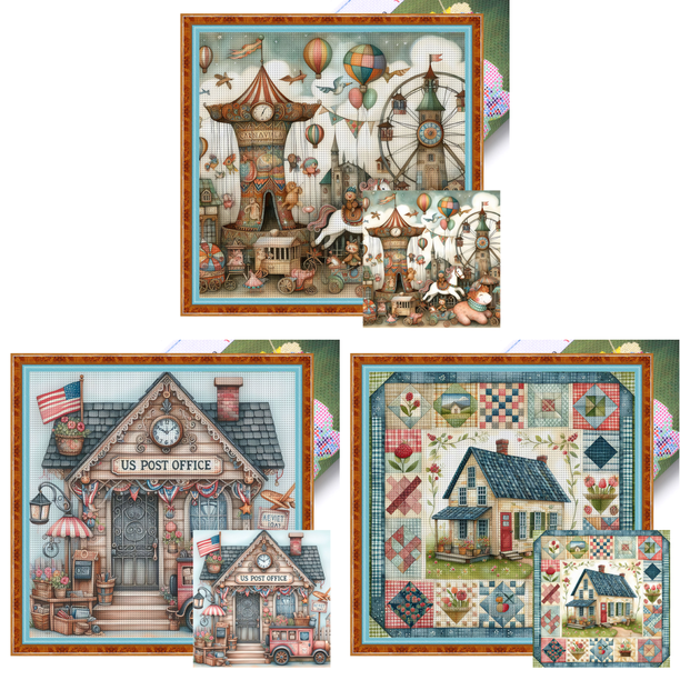 Kit Punto Cruz Carrusel Con Hilo Algodón Ecológico Bordado 11CT 50x50cm
