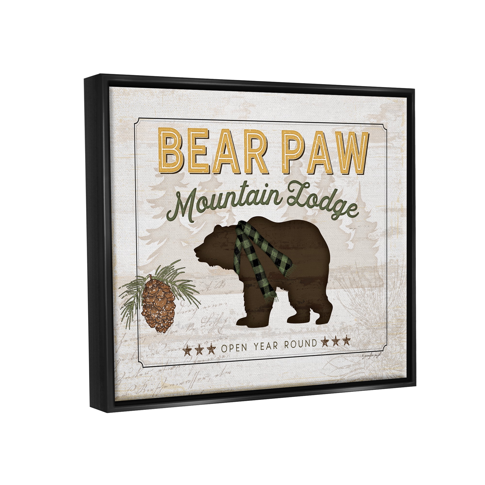 Stupell Bear Paw Mountain Lodge Cabin Animals & Insects Painting Black Floater Framed Art Print Wall Art