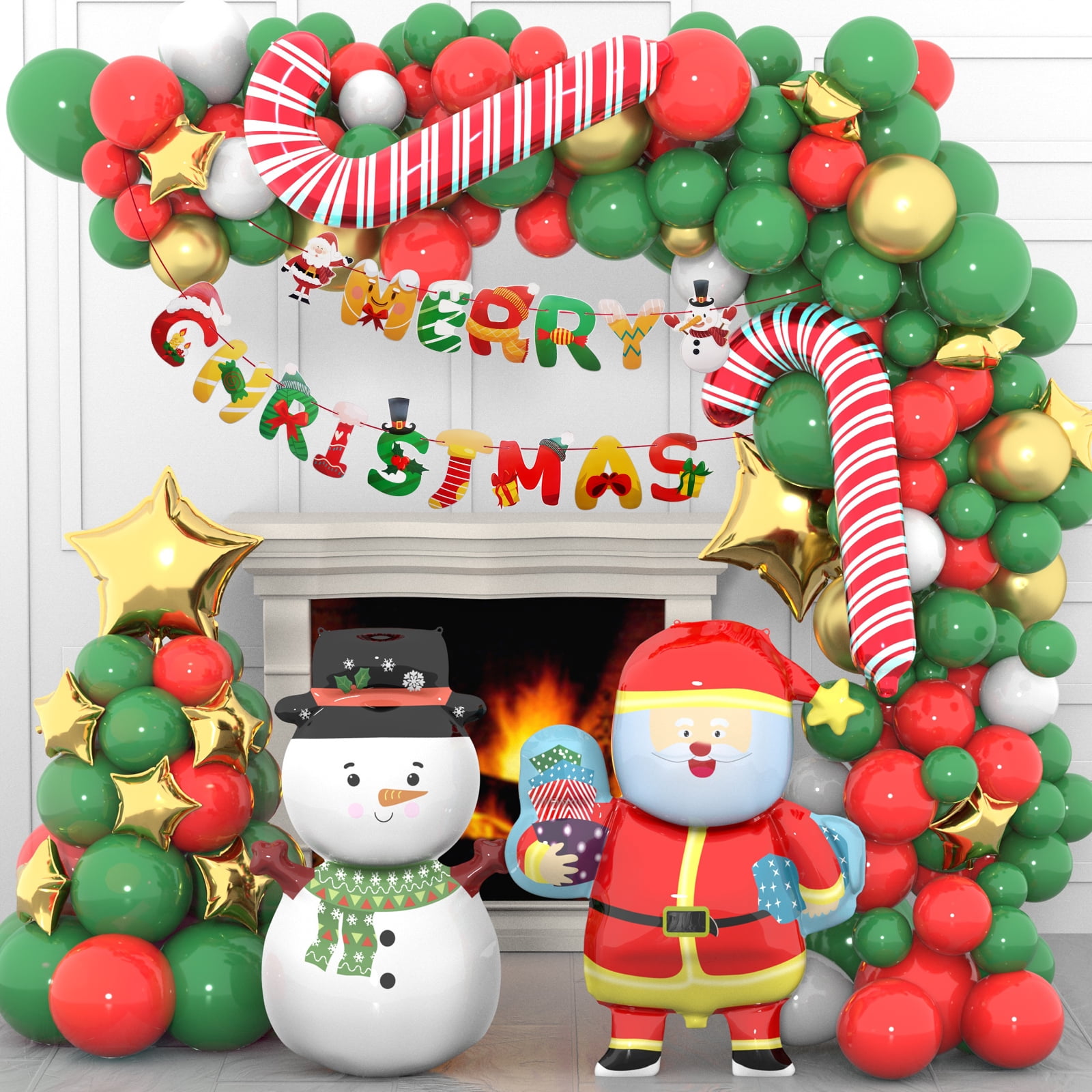 143Pcs Christmas Balloons Garland Arch Kit, Xmas Green Red White Gold