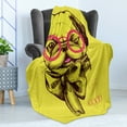 thumbnail image 4 of Pug Soft Flannel Fleece Throw Blanket, Intellectual Dog with Glassesd a Wink Life is Inscribed on the Background, Cozy Plush for Indoor and Outdoor Use, 70" x 90", Yellow Pink, by Ambesonne, 4 of 5