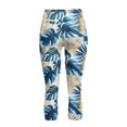thumbnail image 5 of SCRAWLGOD Monstera Leaf Blue White Leggings for Women, High Waist Capri Yoga Leggings, Squat Proof Running Yoga Pants, Workout Running Yoga Leggings with Pockets for Women, XXL, 5 of 7