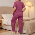 thumbnail image 4 of Maplenight 2 Piece Pajamas for Women Set Plus Size Short Sleeve Button Down Tops and Long Pants Pj Set Soft Sleepwear Loungewear, 4 of 6