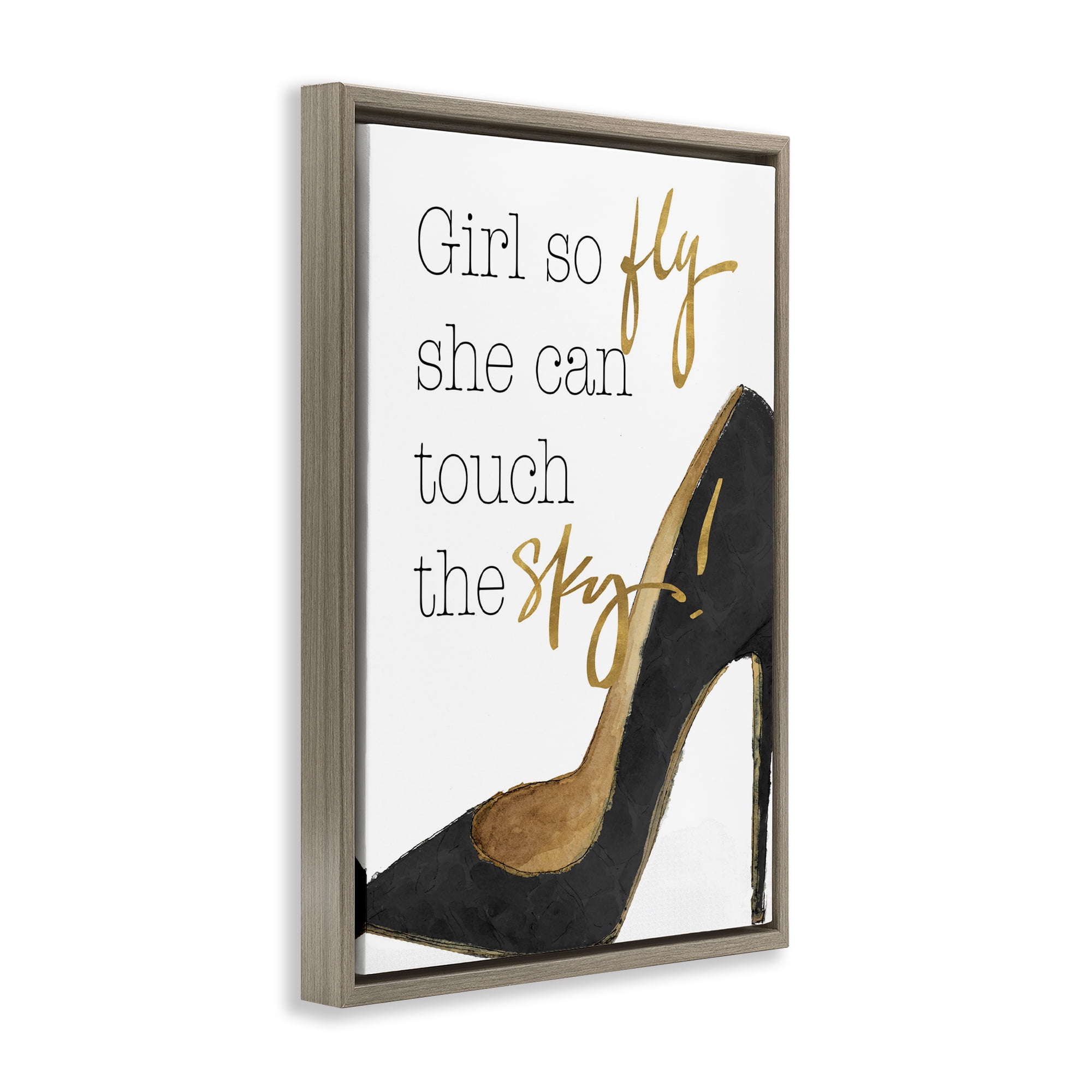 Stupell Industries Touch The Sky Phrase Beauty & Fashion Painting Brown Floater Framed Art Print Wall Art, 17 x 25