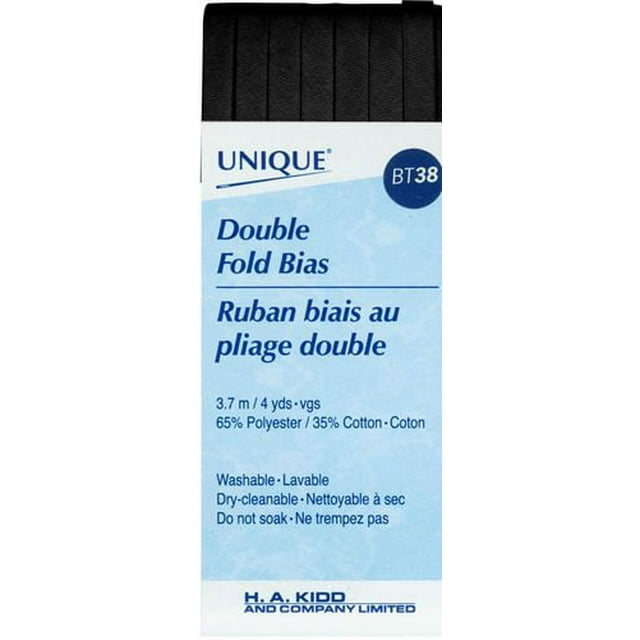 UNIQUE Biais à plis doubles — 7 mm × 3,7 m (1/4 po x 4 v), blanc, polycoton