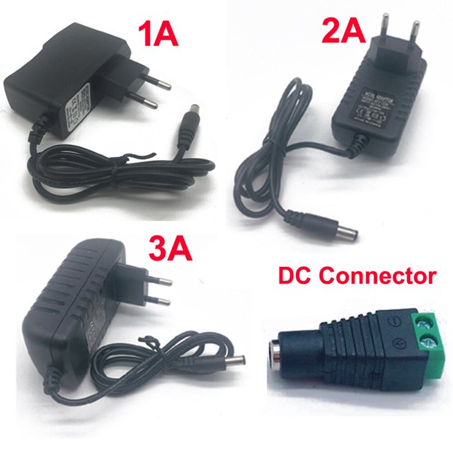 Enchufe europeo AC 100-240V a DC 12V 1A 2A 3A 12W 24W 36W, adaptador de fuente de alimentación para tira de luces LED/con conector