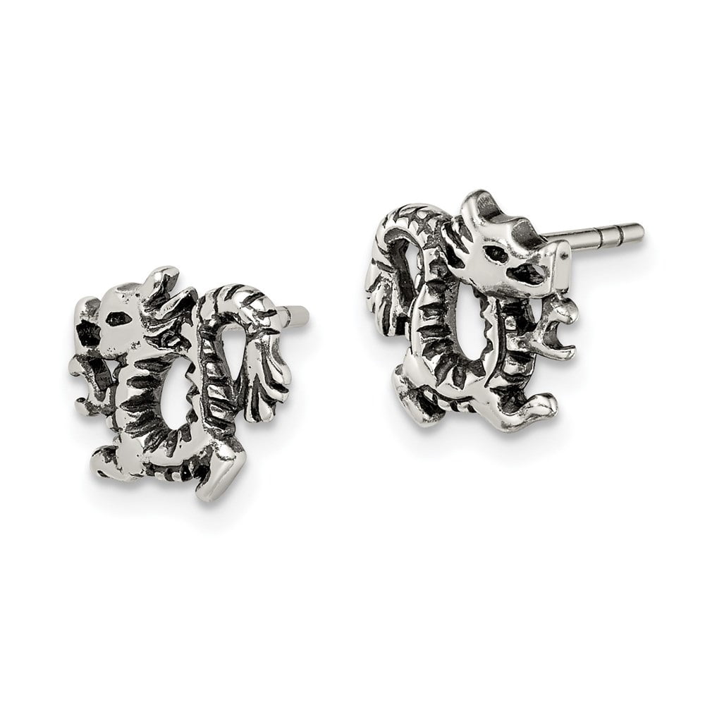 Sterling Silver Antiqued Dragon Post Earrings Approximate Measurements 9mm x 10mm 