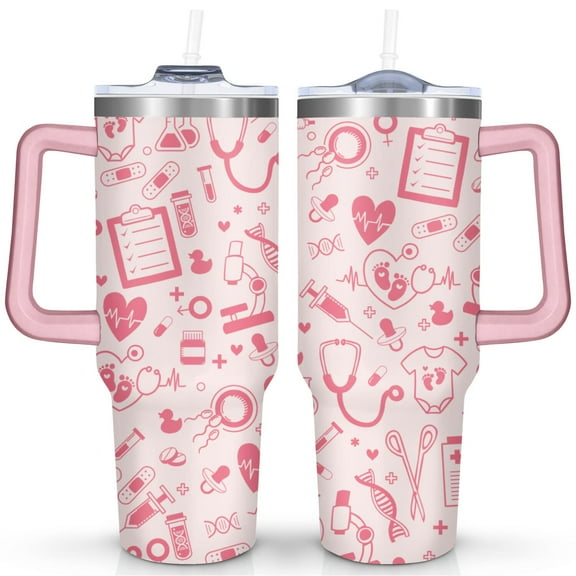 40oz Tumbler with Handle & Straw, Stainless Steel Insulated Cup, Leak Proof Travel Mug, Keeps Drinks Hot/Cold, Nurse Coffee Cup, Gifts for Women Men
