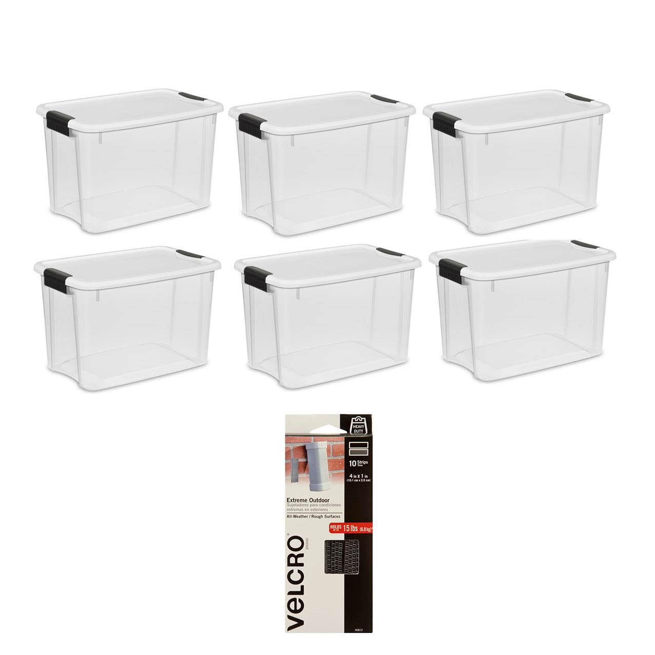 Sterilite 30 Qt Storage Box (6 Pack) Bundled with VELCRO? Brand Extreme